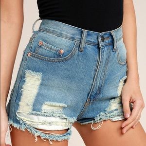 Light Blue Distressed Denim Shorts-See Description